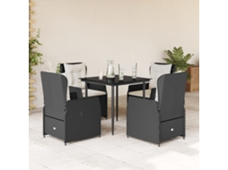 5 Pcs Conjunto De Jantar P/ Jardim C/ Almofadões Vime Pe Preto Dkd Home Decor