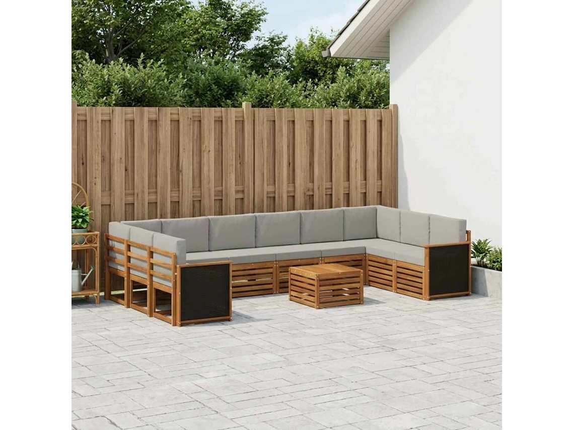 Vidaxl Conjunto De Sofás Para Exterior 8 Pcs Natural E Cinzento-claro