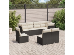 Vidaxl 8 Pcs Conjunto Sofás De Jardim Com Almofadões Vime Pe Preto