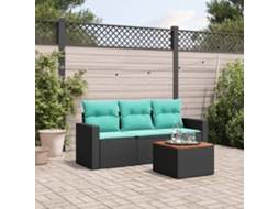 Vidaxl 4 Pcs Conjunto De Sofás P/ Jardim C/ Almofadões Vime Pe Preto