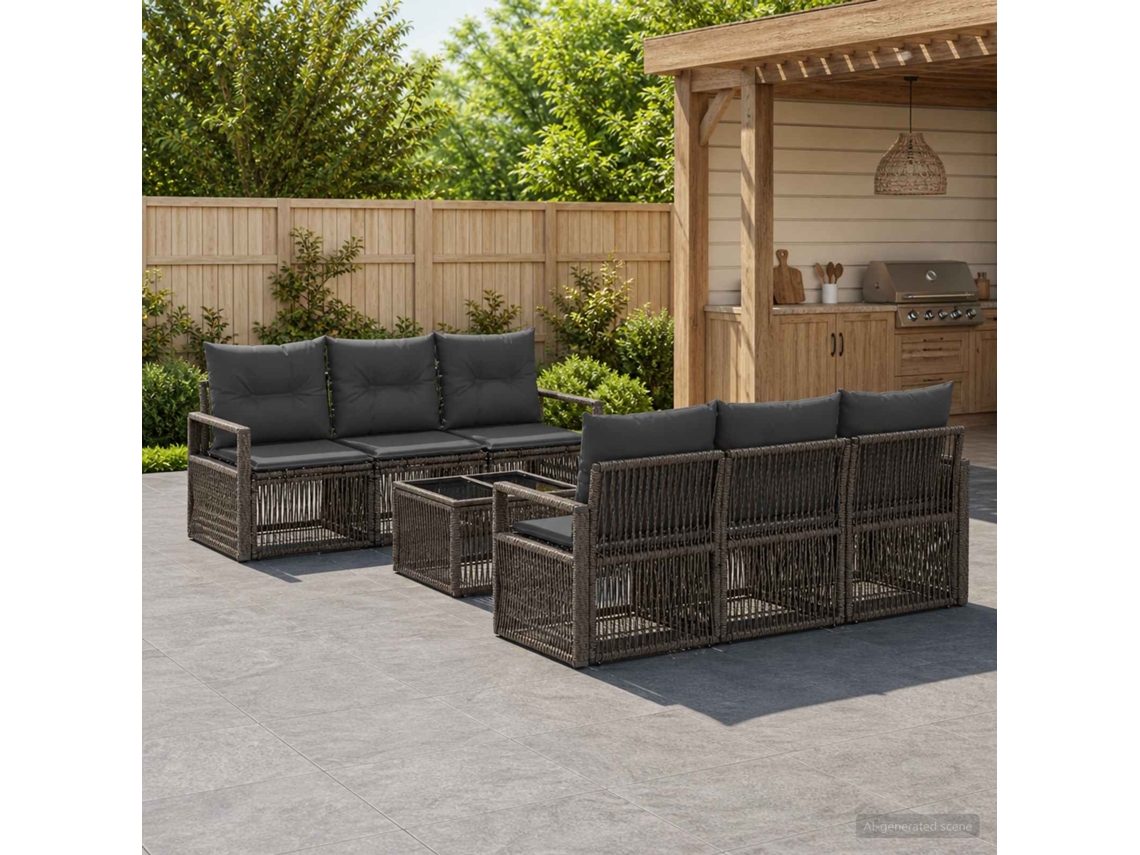 Vidaxl Conjunto De Sofá De Jardim 7 Unid. Cinzento Vime Pe