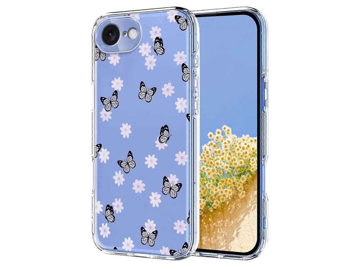 Capa Tkdaddy Para Iphone 16e Com Estampa Floral De Borboletas E Tpu, Capa Traseira Para Celular Com Borboletas