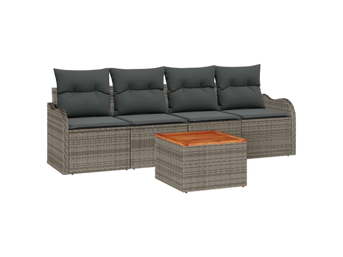 Conjunto 5 Conjunto De Sofá De Jardim Vidaxl Cinzento Vime Pe (231 X 62 X 69 Cm)
