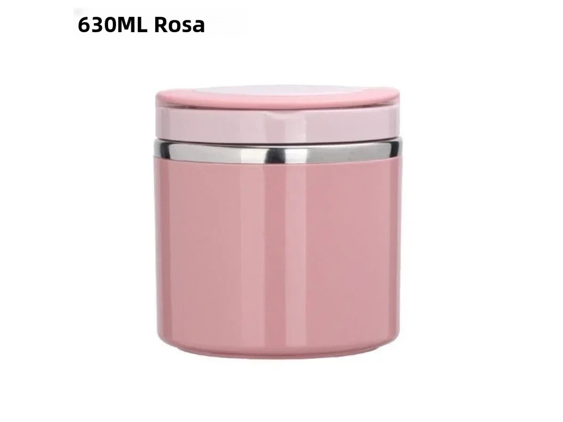Garrafa Térmica Portátil em Aço Inoxidável com Alça para Alimentos. MDUG (rosa 630ml)