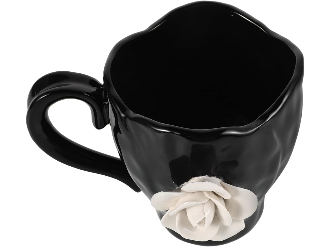 Caneca De Cerâmica Com Flores Elegantes E Formato Irregular, Grande Capacidade