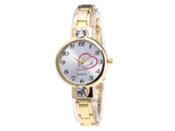 Relógio de Pulso Feminino de Quartzo com Strass e Pulseira de Aço Padrão Coração (ouro)