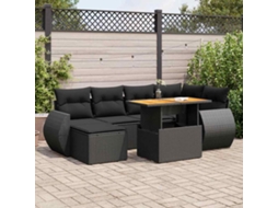 Vidaxl 7 Pcs Conjunto de Sofás P/ Jardim C/ Almofadões Vime Pe Preto