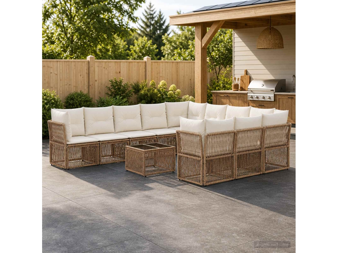 Vidaxl Conjunto De Sofá De Jardim 12 Unid. Bege Vime Pe