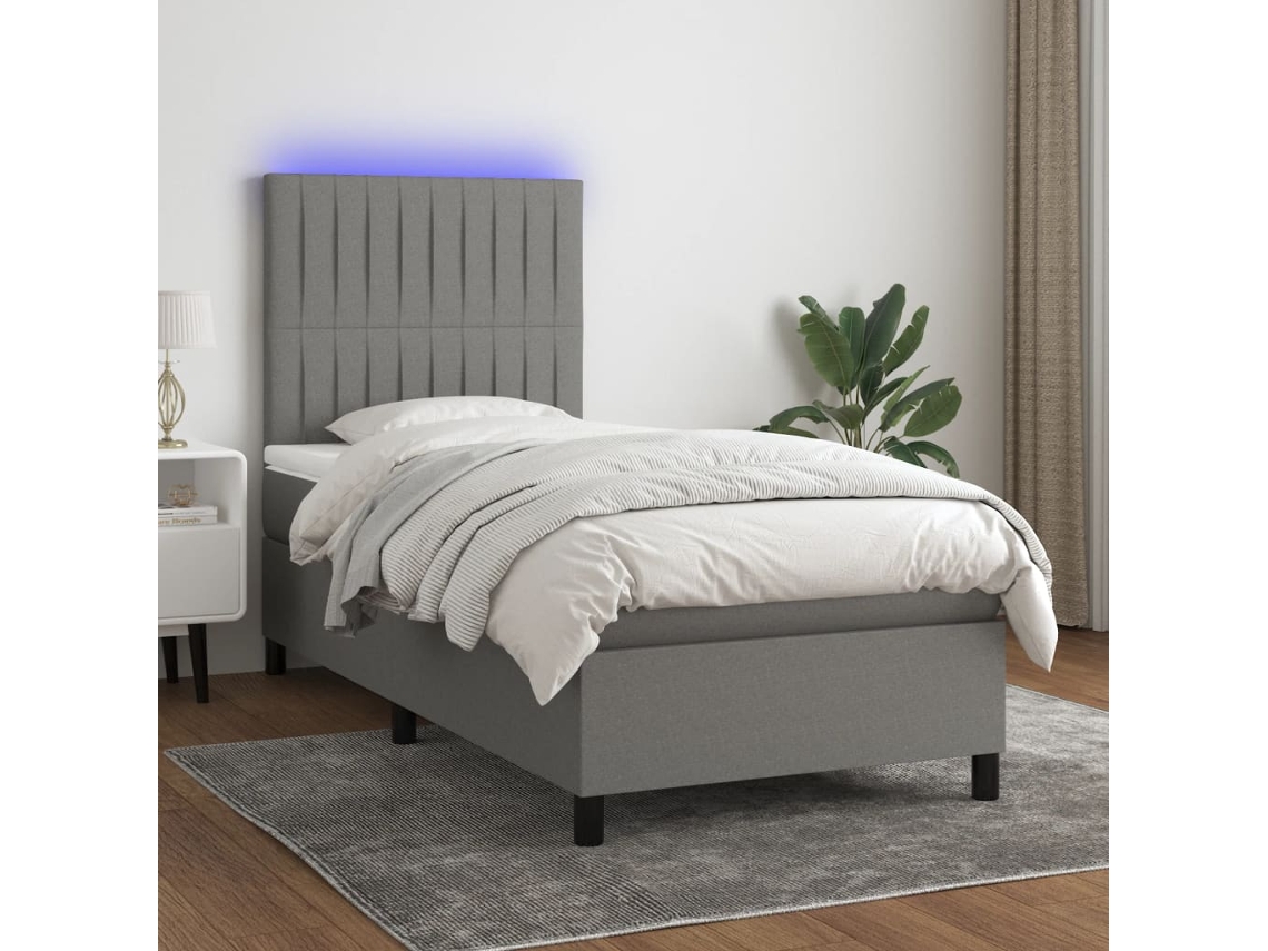 Vidaxl Cama Box Spring C/ Colchão E Led 100x200 Cm Tecido Cinza-escuro