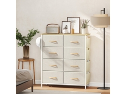 Cômoda De Quarto Com 8 Gavetas De Tecido,estrutura De Aço,superfície De Madeira,4 Bolsas De Armazenamento E 2 Ganchos Bege Mega Echo Trade Shop