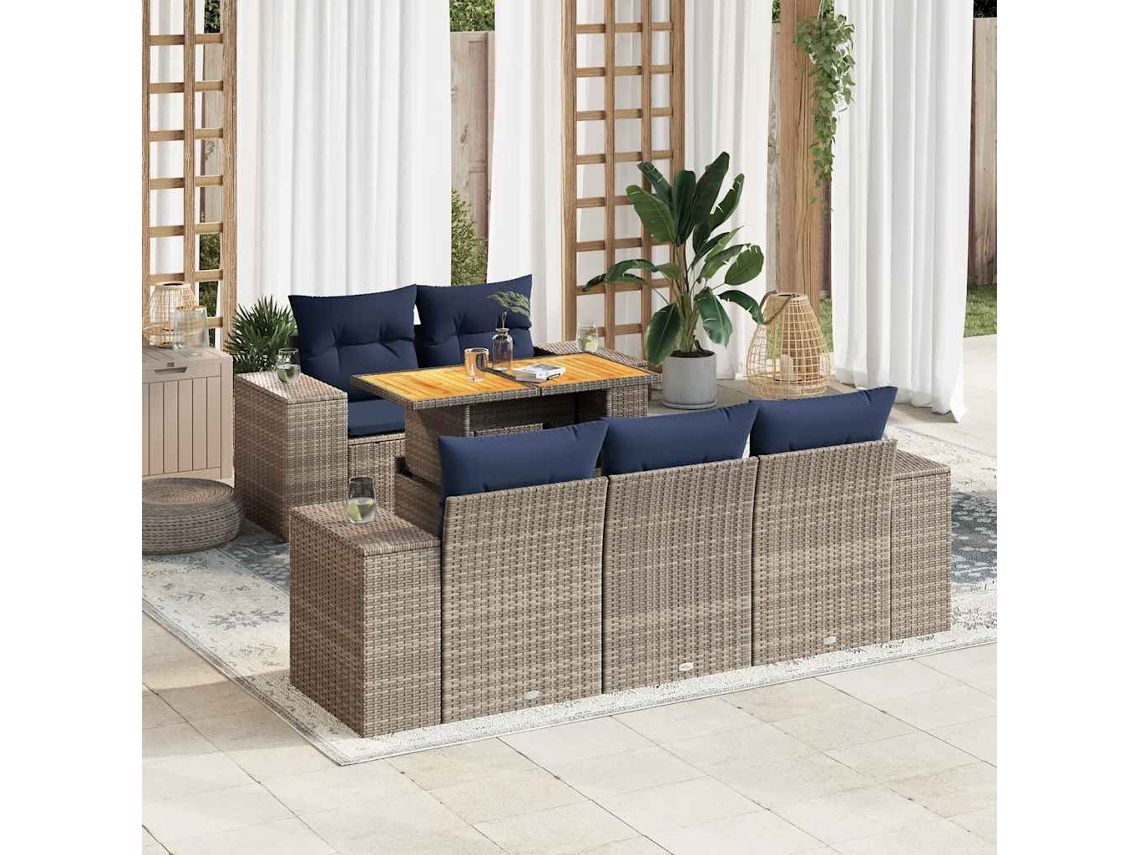 Vidaxl 6 Pcs Conjunto Sofás de Jardim com Almofadões Vime Cinzento