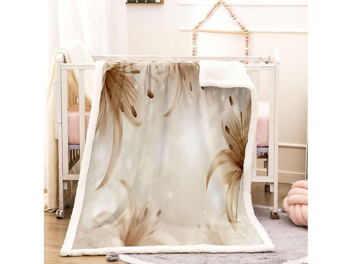 Manta com Estampa Floral Branca em Microfibra 180x220cm