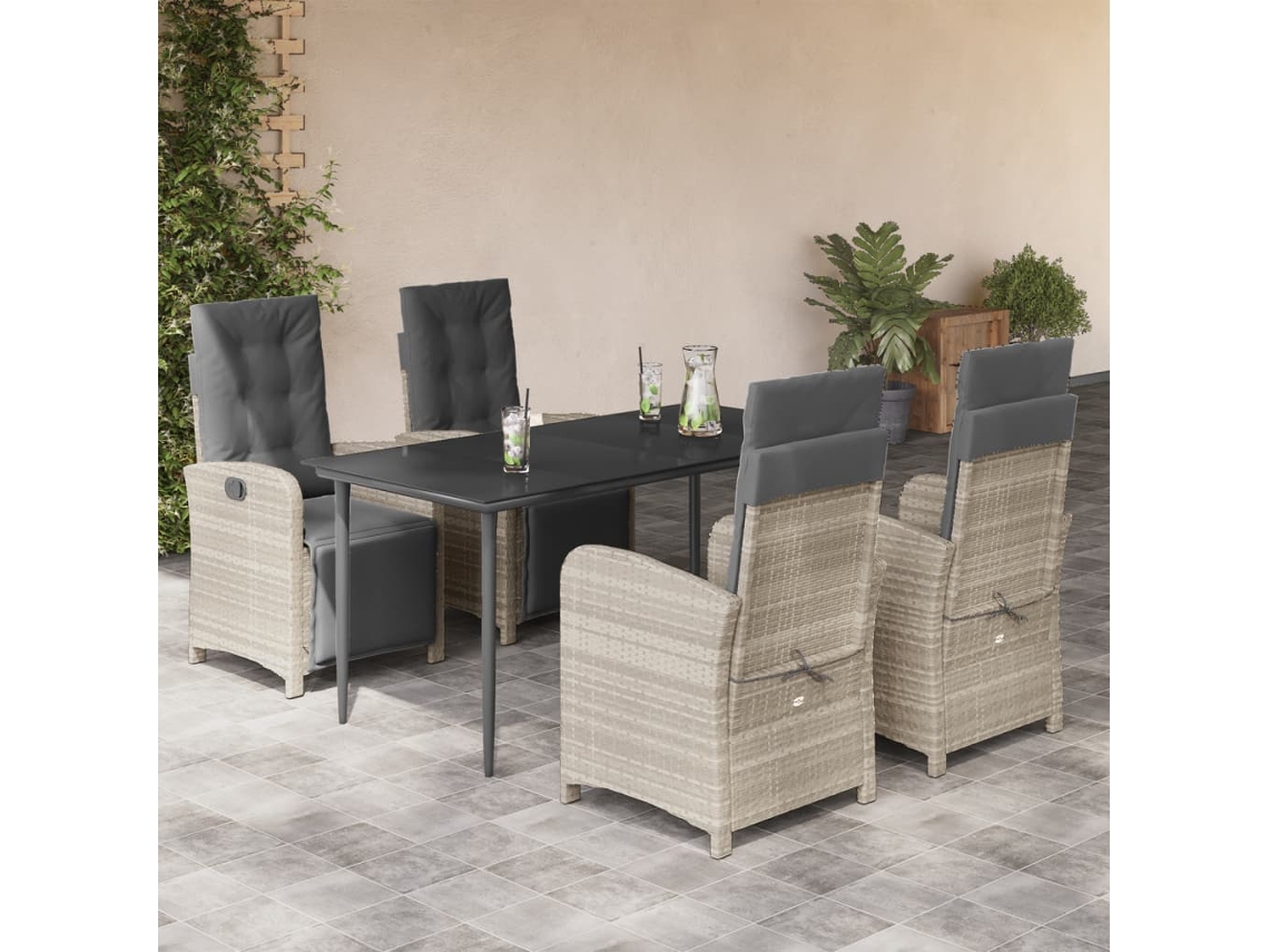 Vidaxl 5 Pcs Conjunto De Jantar P/ Jardim C/ Almofadões Cinzento Claro