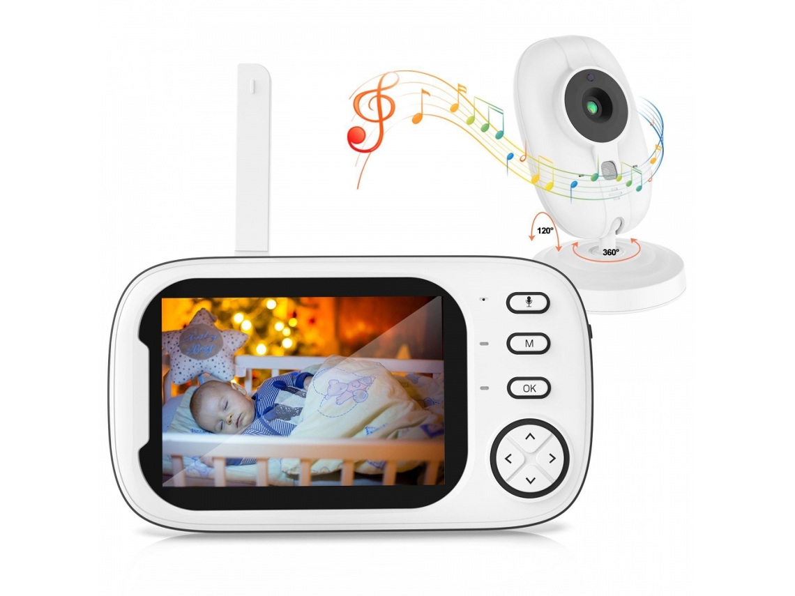 Babá Eletrônica Com Câmera, Tela Lcd De 3, 5'' E Ângulo De Visão De 360°