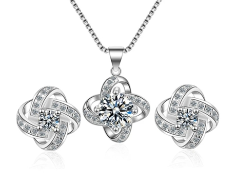 Conjunto 925 Banho de Prata Esterlina Colar Pingente e Brincos Flor e Zircnia Hipoalergnico BIGSALES