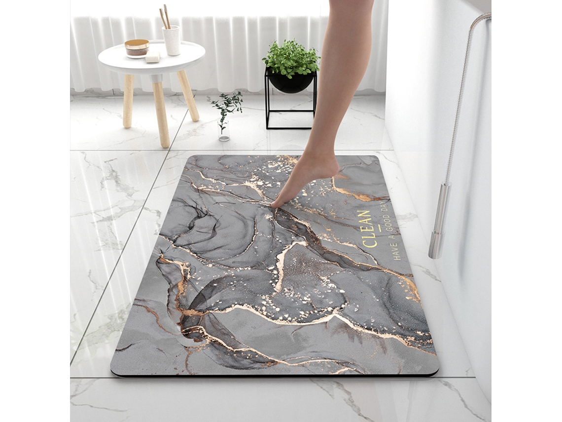 Tapete De Banho Diatomite Super Absorvente E Suave 40x60cm Cinza Lima
