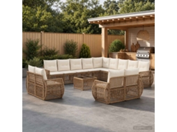 Vidaxl Conjunto De Sofá De Jardim 14 Unid. Bege E Branco Creme Vime Pe