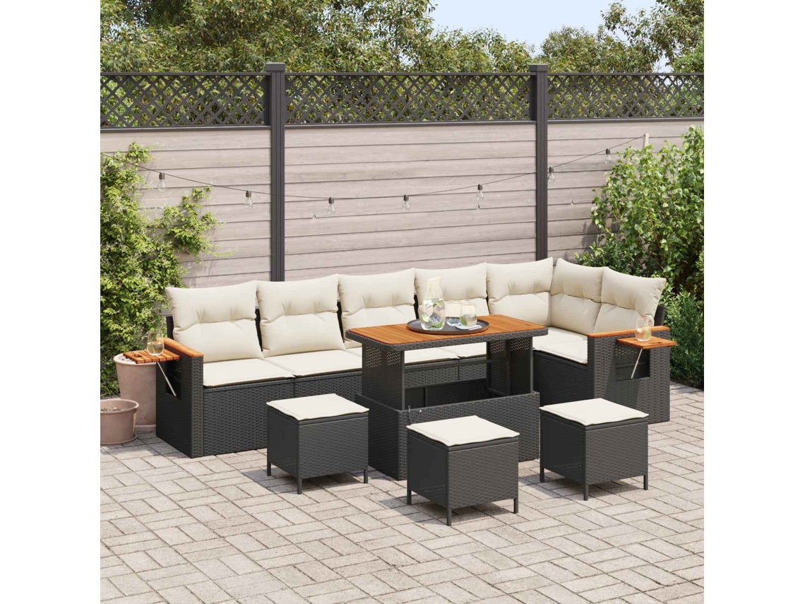 Vidaxl Conjunto De Sofá De Jardim 10 Unid. Preto Vime Pe