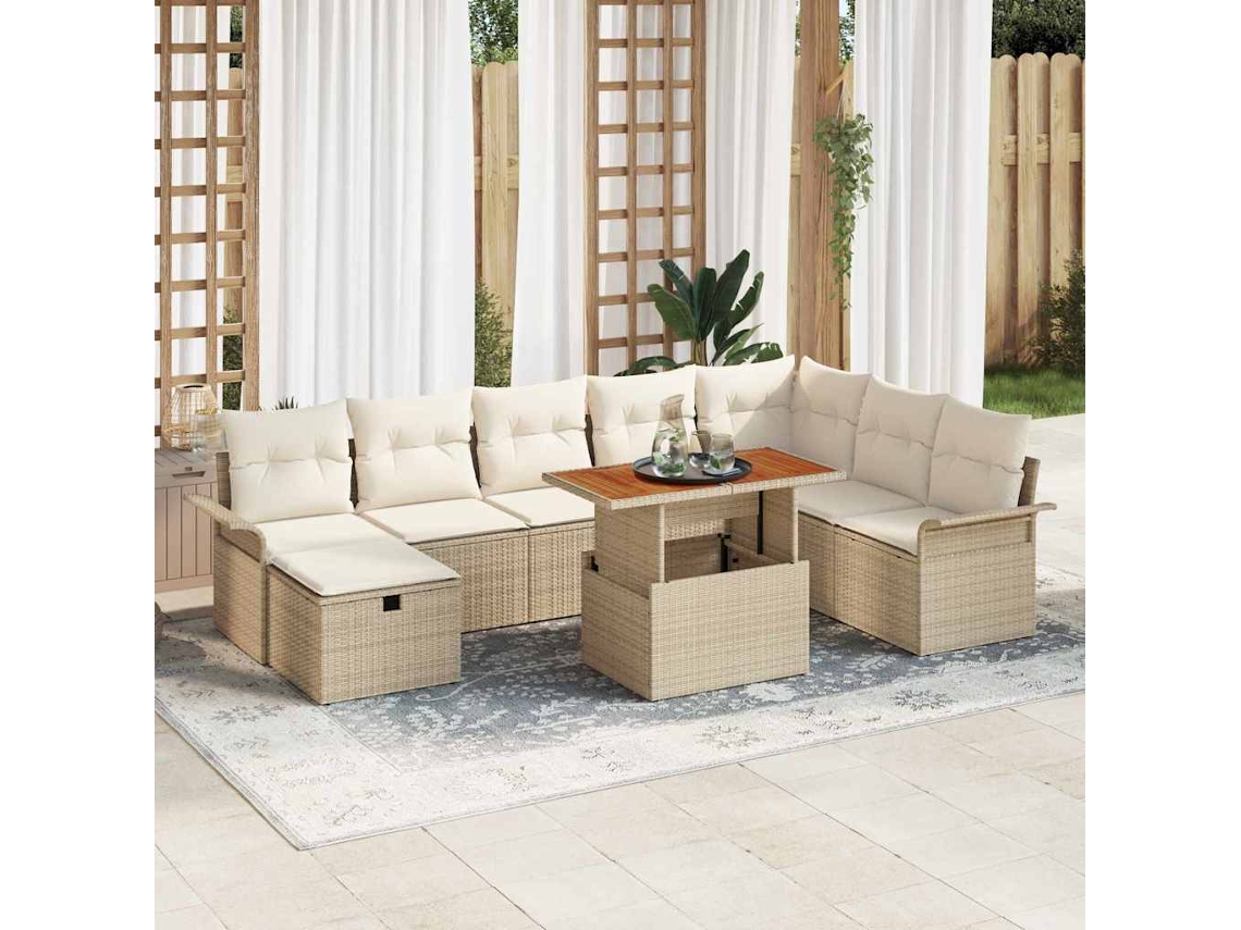 Vidaxl Conjunto De Sofá De Jardim 9 Unid. Bege Vime Pe