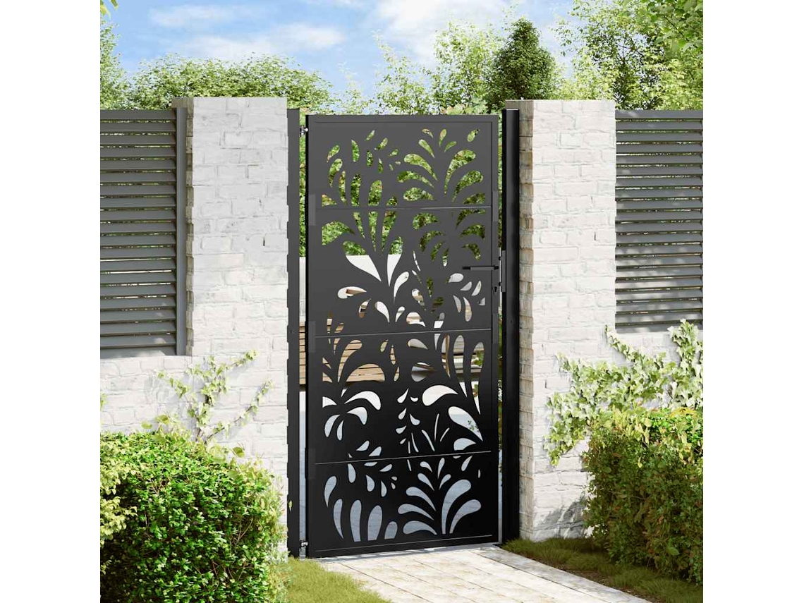 Vidaxl Portão De Jardim Preto 100x175 Cm Aço Design Ondulado