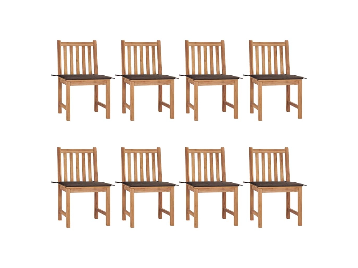 Vidaxl Cadeiras De Jardim 8 Pcs C/ Almofadões Madeira De Teca Maciça