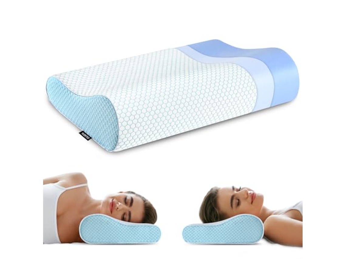 Almofadas de Espuma Viscoelástica, Almofada Cervical Ergonómica para Dormir, Almofada Ortopédica Anatómica Azul BESTVITE