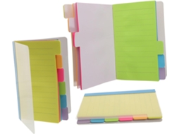 Bloco de notas portátil para compras com 3 livretos destacáveis e abas fluorescentes para planejamento.