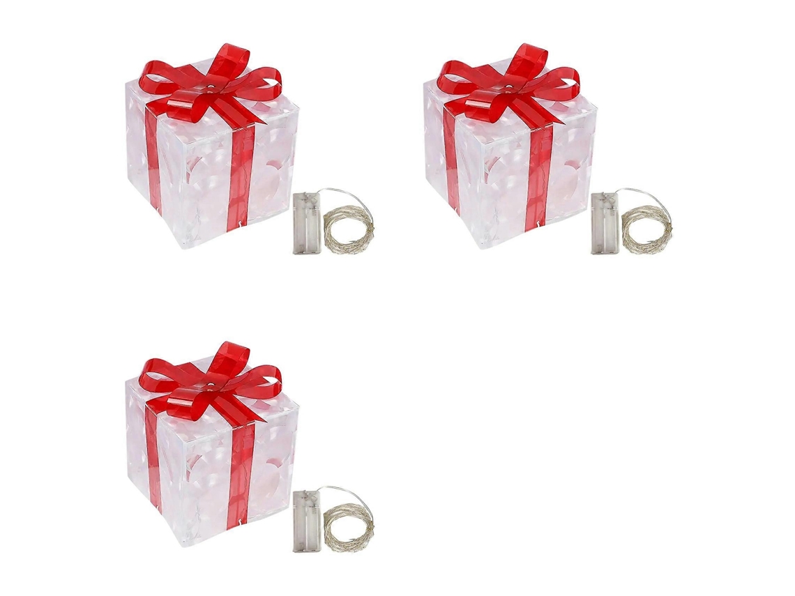 Caixas De Presente Luminosas De Natal, Conjunto De 3, Laço De Plástico, Decoração