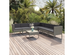 8 Pcs Conjunto Lounge De Jardim C/ Almofadões Vime Pe Cinzento Dkd Home Decor