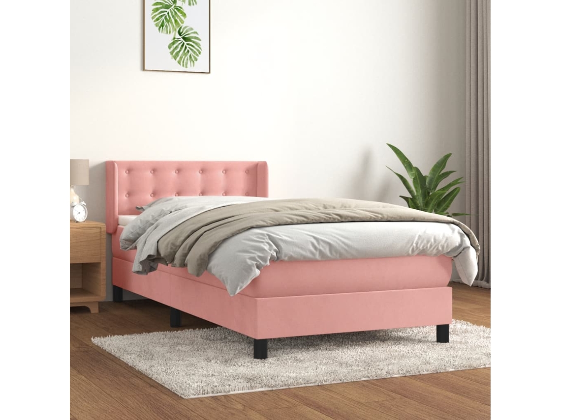 Vidaxl Cama Com Molas/colchão 100x200 Cm Veludo Rosa