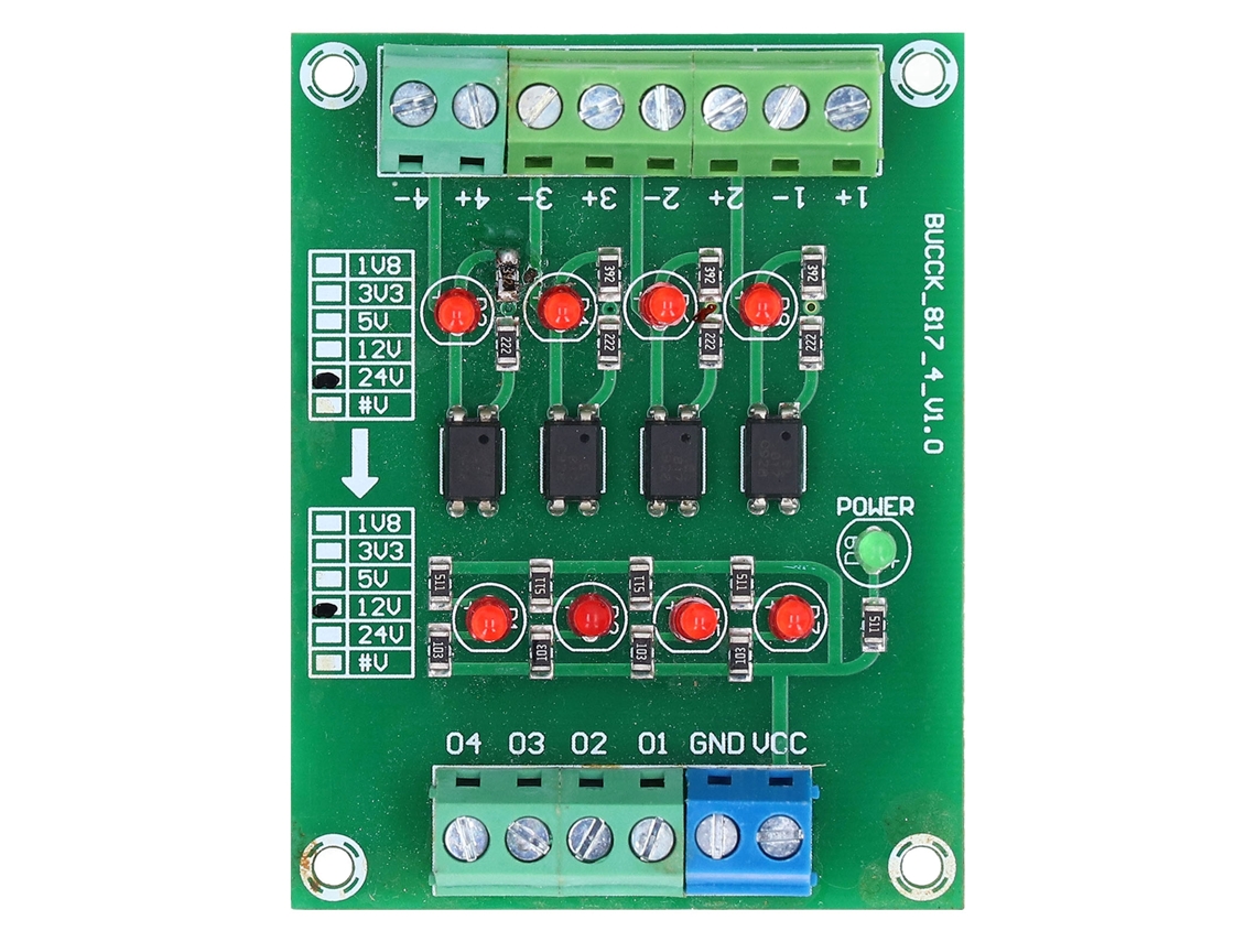 Módulo Conversor De Nível De Tensão Plc 24v Para 5v Com Isolamento De Optoacoplador 4 Canais