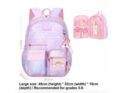 Mochila Escolar Fofa E Espaçosa, Projetada Para Proteger A Coluna.tamanho Grande Em Degradê Roxo (com Ornamento De Arco-íris)