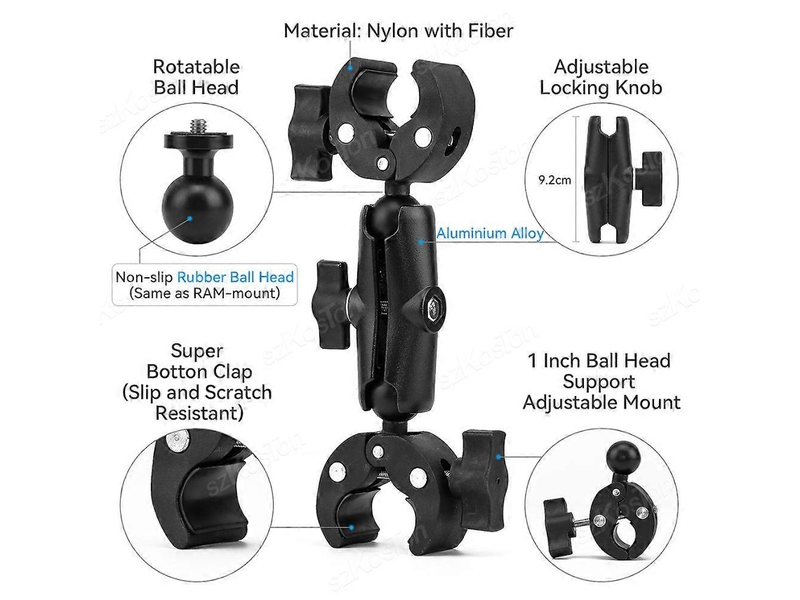 Lurelia Suporte De Guiador Para Bicicleta E Motociclo, Para Câmara De Ação, Rotação 360°, Rosca 1/4", Em Liga De Alumínio