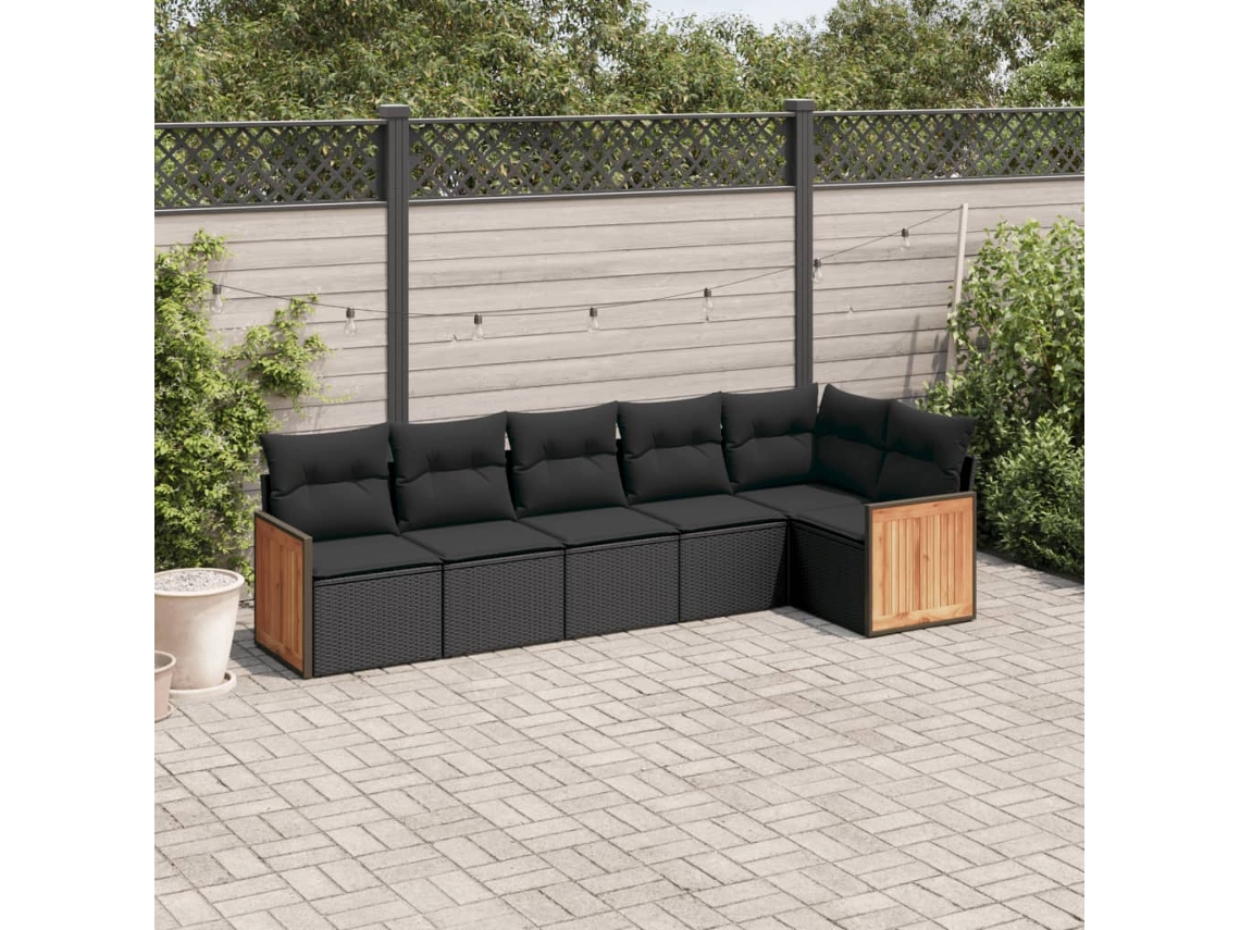 Jogo de Sofá Jardim 6 Peças C/ Almofadões Vime Pe Preto Dkd Home Decor