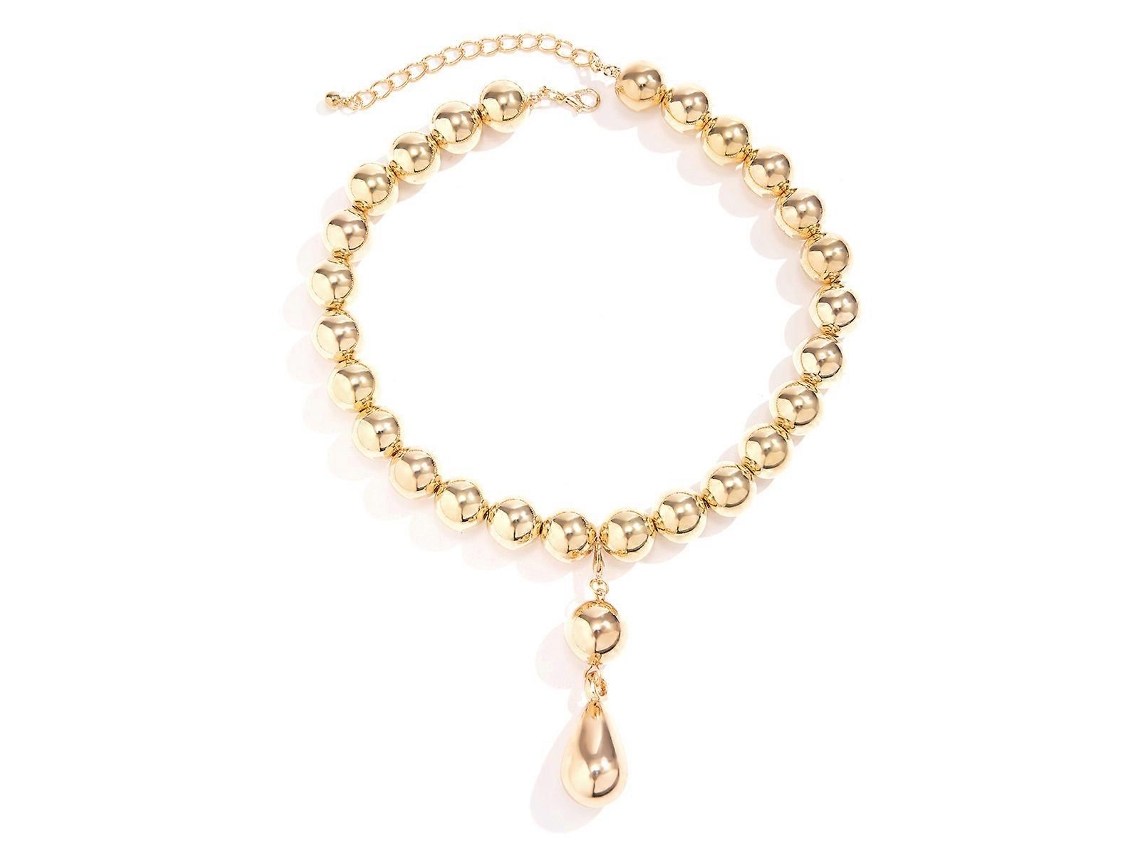 Colar De Bolas Comprido Com Pingente Ajustável Dourado