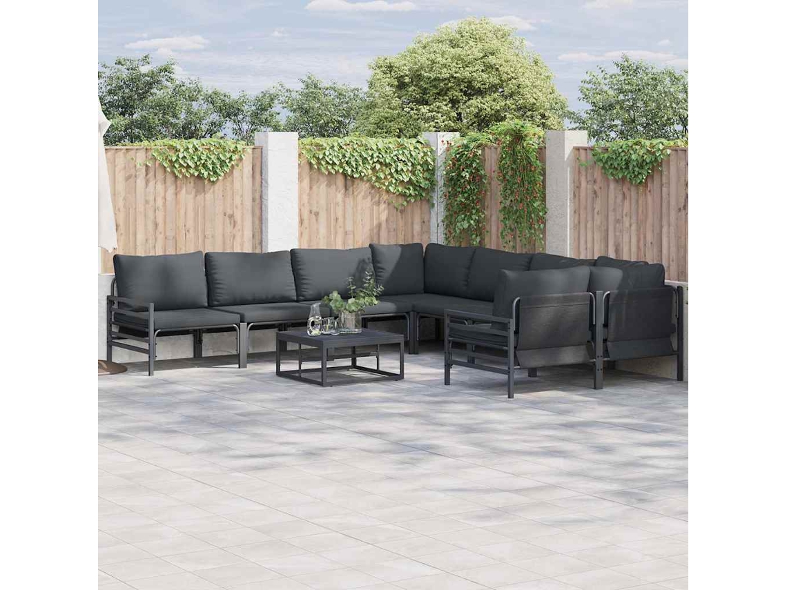 Vidaxl Conjunto De Sofá De Jardim 9 Unid. Preto Aço