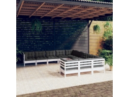 Vidaxl 11 Pcs Conjunto Lounge De Jardim C/ Almofadões Pinho Branco