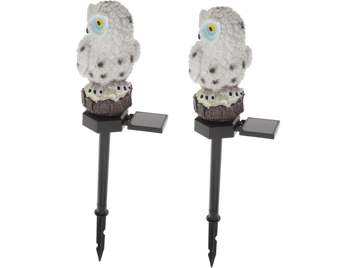 Luminária Solar De Led Externa Em Formato De Coruja, Feita De Resina, Com Duas Peças E Estaca. Ideal Para Jardim E Quintal.
