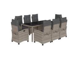 Conjunto de 9 Jantar para Jardim com Almofadões Vime Pe Cinza MAISON EXCLUSIVE
