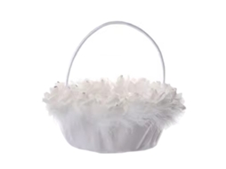 Cesta de flores em pé branca para casamentos e festa de princesa, com penas de aveiro LAXISCREED