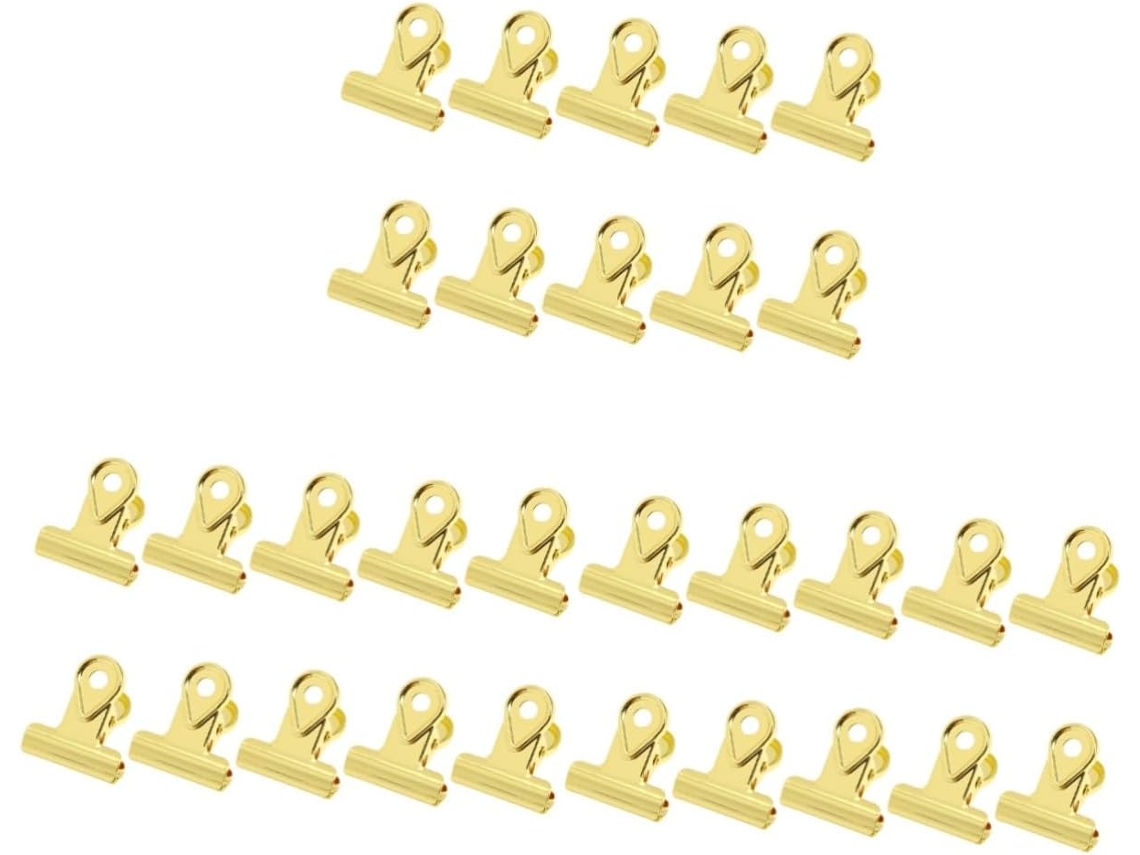 Conjunto Magiclulu com 30 clipes de papel de metal eletrogalvanizado, alfinetes dourados, perfeitos para organização.