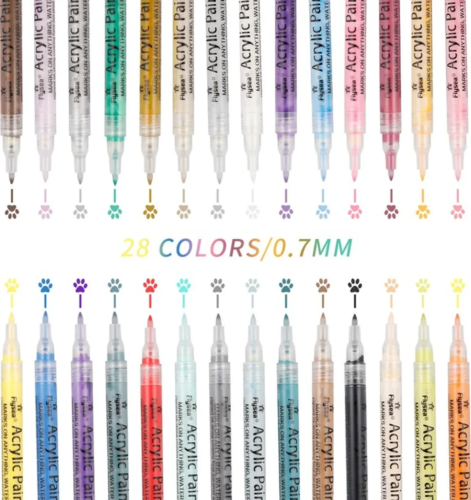 28 Canetas Acrílicas Impermeáveis para Pintura Diy em Pedra, Tela, Madeira e Vidro, Ponta, 7 Mm AQUAFORGE
