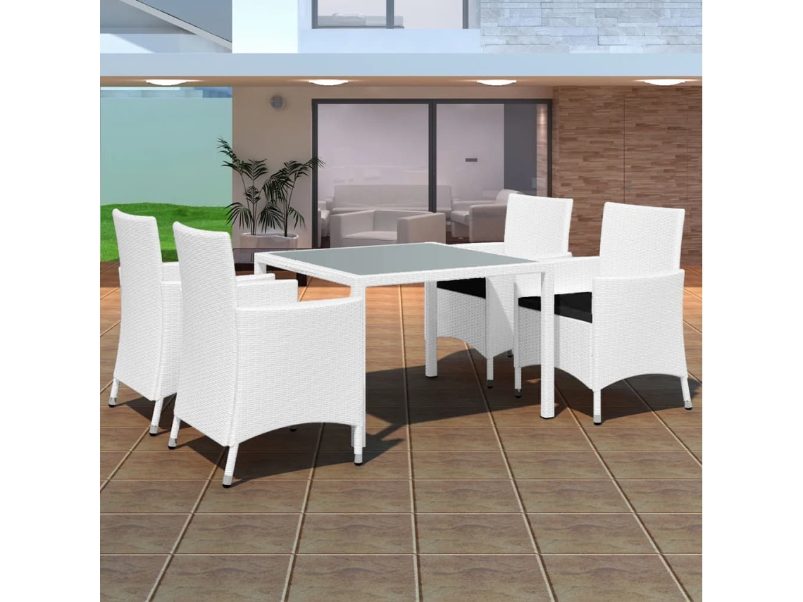 Vidaxl 5 Pcs Conjunto De Jantar Para Exterior Vime Branco Nata