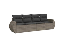 Conjunto de 4 Sofás de Jardim com Almofadões Vime Pe Cinzento MAISON EXCLUSIVE (4 pcs)