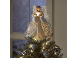 Topo De Árvore De Natal Anjo Com Asas De Fibra Óptica Estilo Inverno Congelado Prateado E Branco