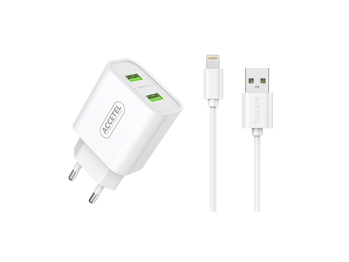 Ac323 Carregador De Parede 2.4a Com Portas Usb Duplas - Cabo Lightning