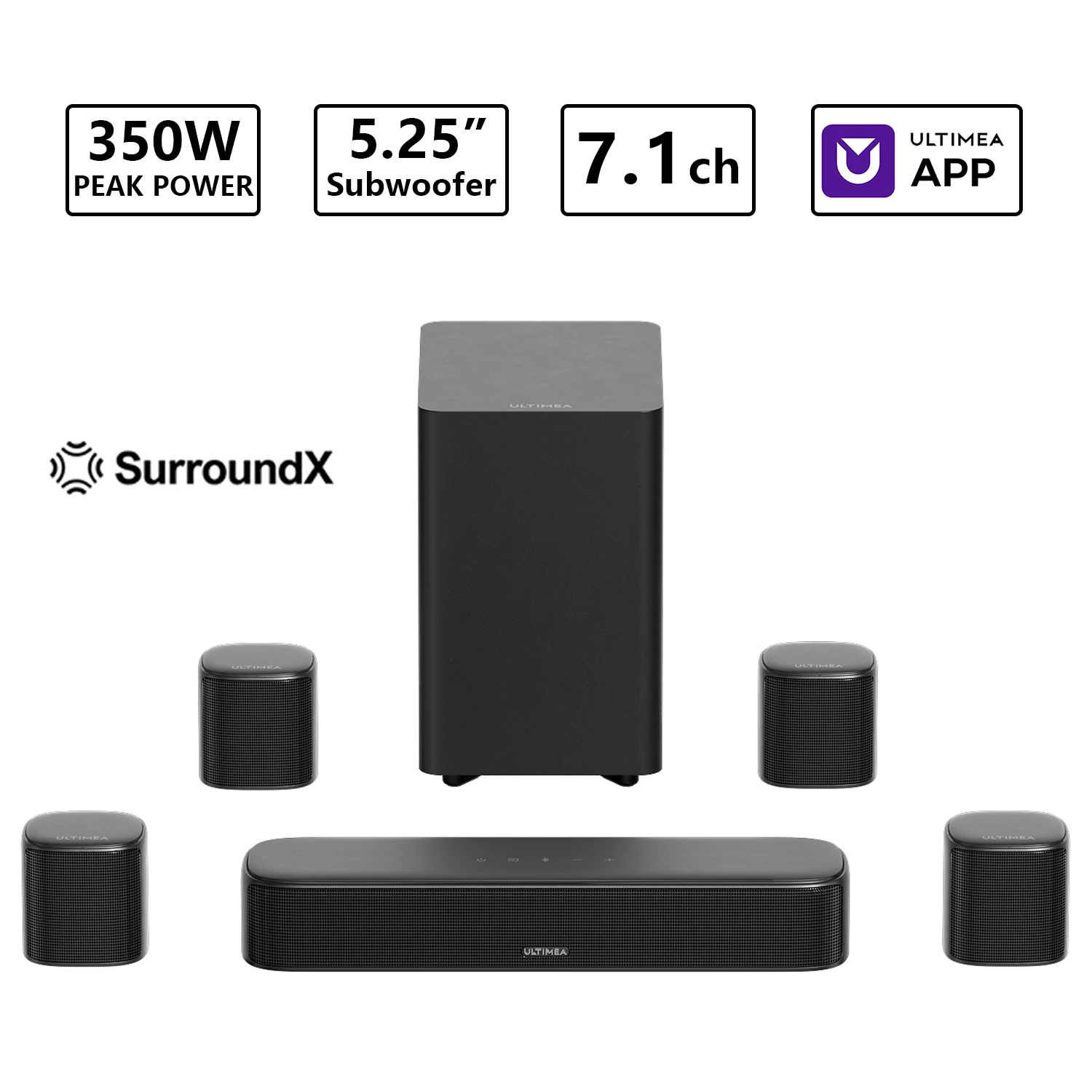 Subwoofer De 5,25 Polegadas plug Ukbarra De Som Surround, Barra De Som Com Subwoofer E 4 Colunas Surround, Controlo Inteligente Por Aplicação