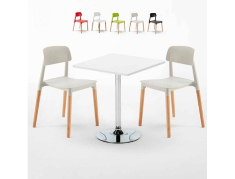Mesa Quadrada com 2 Cadeiras GRAND SOLEIL Barcellona Cocktail (Branco - 70x70 cm)
