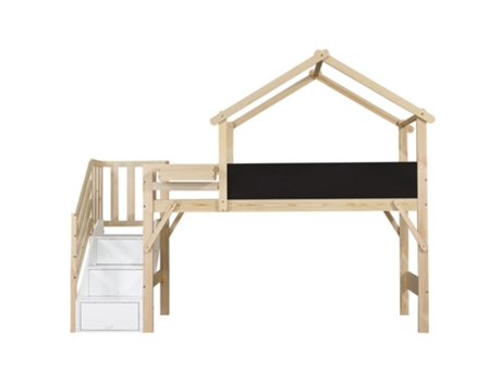 Cama Com Arrumação Mezzanine Ardósia Escada Uytie Madeira Bege (90x200)