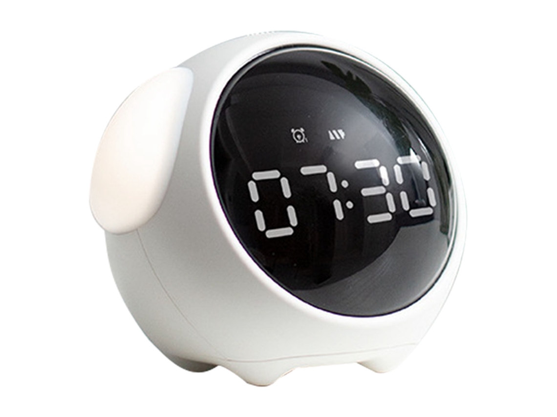 Despertador digital LED Baok-reloj com luz noturna ativada por voz, formato de cachorrinho fofo, multifuncional, branco.